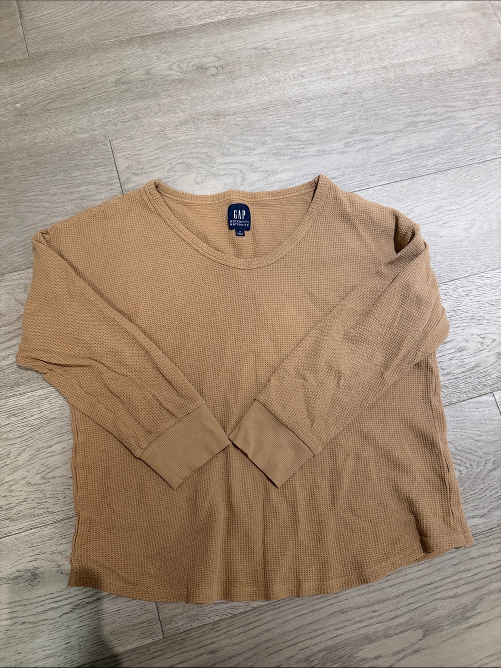 GAP Camel Waffle Knit Long Sleeve Crew Top